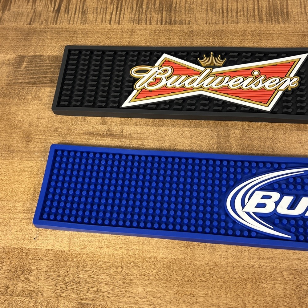 BUDWEISER BEER BUD LIGHT BOW TIE LOGO RAIL BEER BAR MAT RUNNER SPILL MAT LOT - Picture 8 of 13